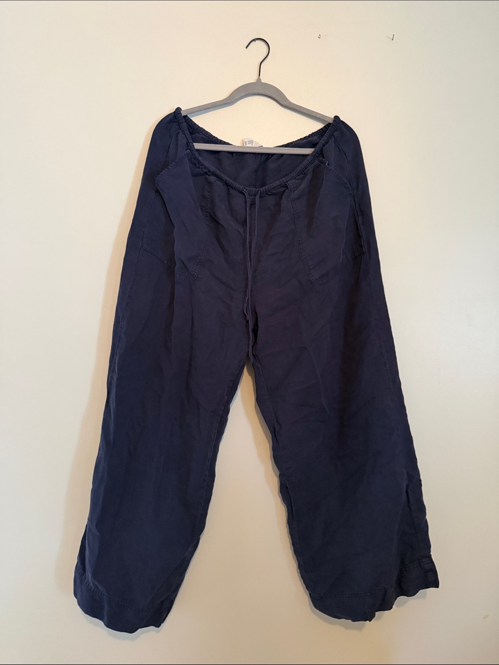 Joie Navy Wide-Leg Linen Blend Pants